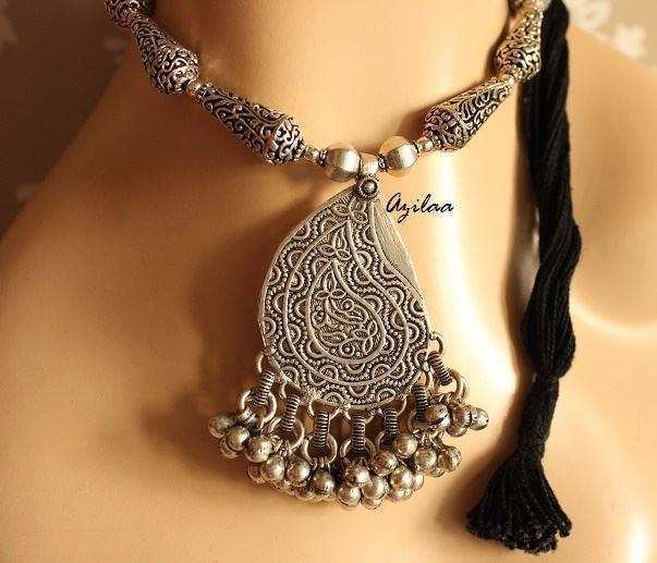  Ethnic silver tone handmade designer necklace