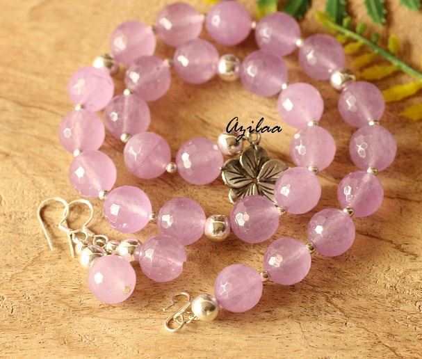  Lavender beaded gemstone handmade necklace set