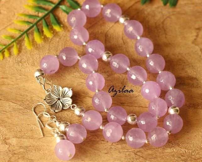  Lavender beaded gemstone handmade necklace set