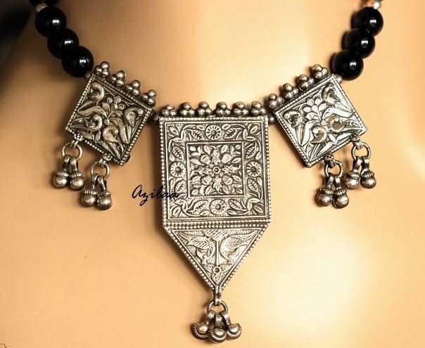  Tribal Artisan Handmade Sterling Silver Black Onyx Necklace