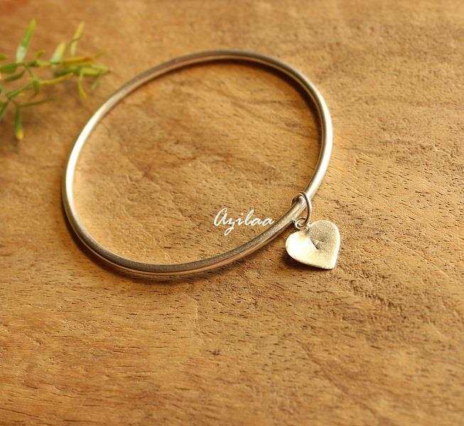 A  initial sterling silver handmade heart charm bangle bracelet