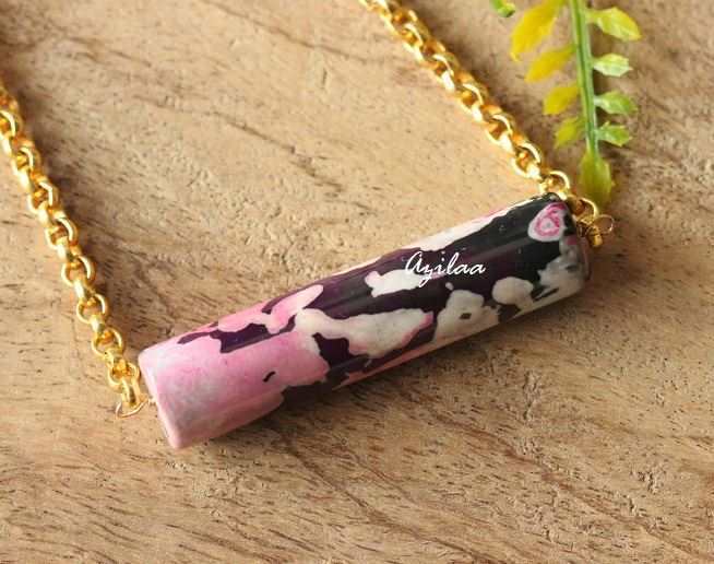 Agate tube gemstone designer pendant gold plated chain