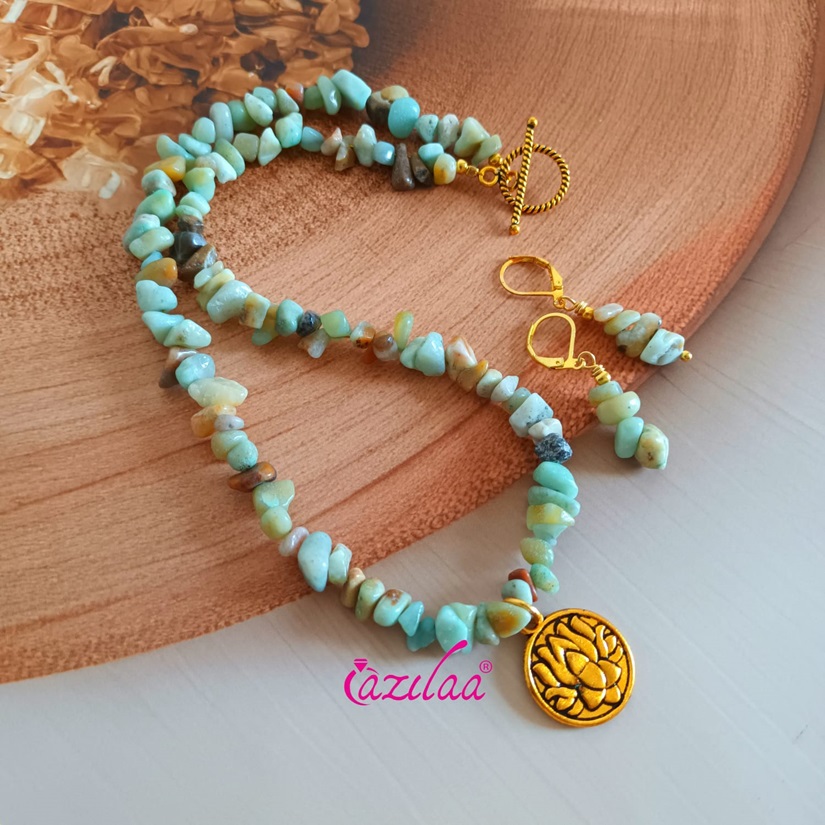 Amazonite Crystal Designer gemstone lotus  dainty necklace set