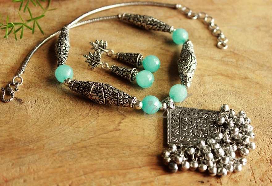 Aqua Statement Ethnic gemstone handmade necklace set