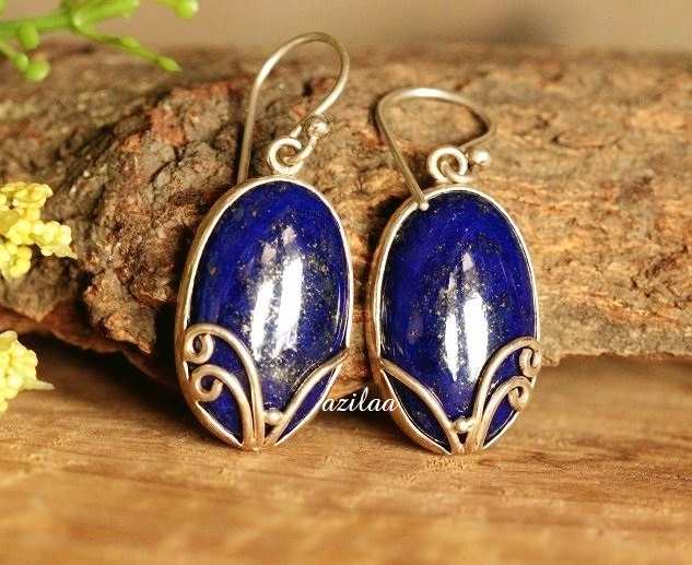 Artisan Lapis Lazuli gemstone sterling silver earrings handmade