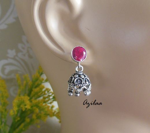 Artisan Ruby Gemstone post ethnic sterling silver earrings