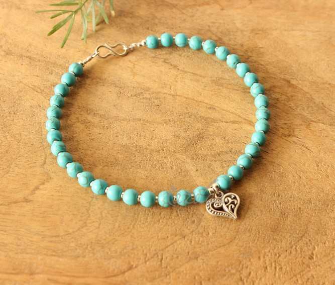2 BLUE beaded Gemstone handmade silver Anklet