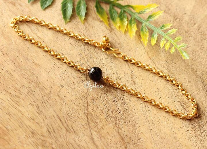Black onyx bead gold  plated chain handmade Anklet