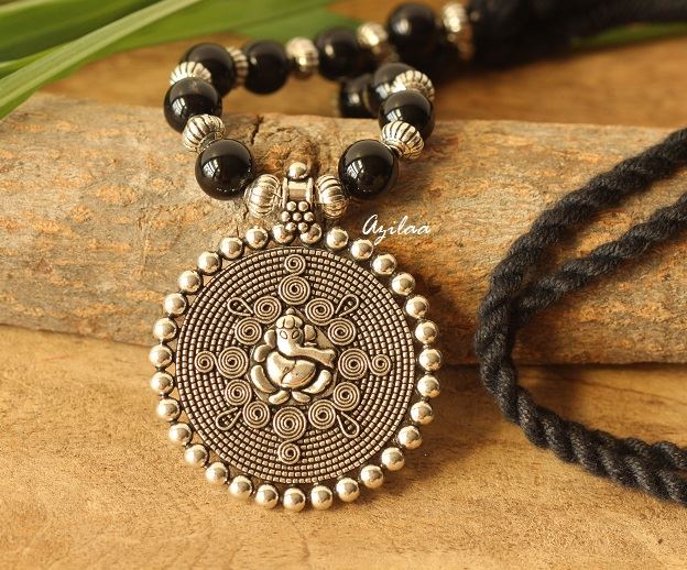 Black Onyx Ganesha gemstone artisan handmade necklace set