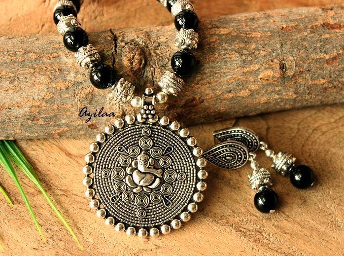 Black Onyx Ganesha gemstone artisan handmade necklace set