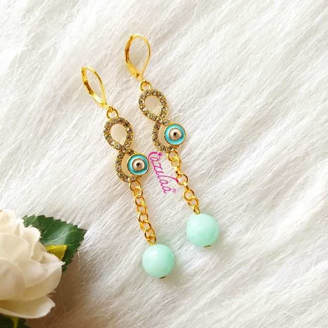 Blue Evil eye infinity golden charm earrings
