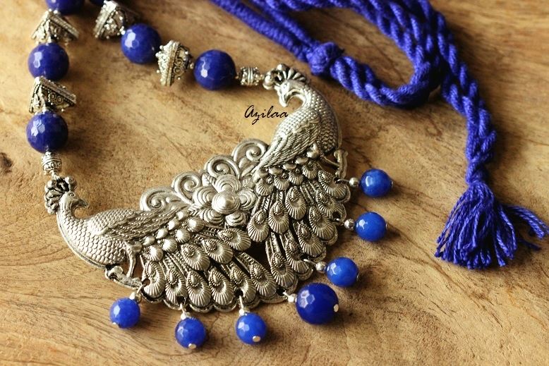 Blue Peacock Statement handmade necklace set