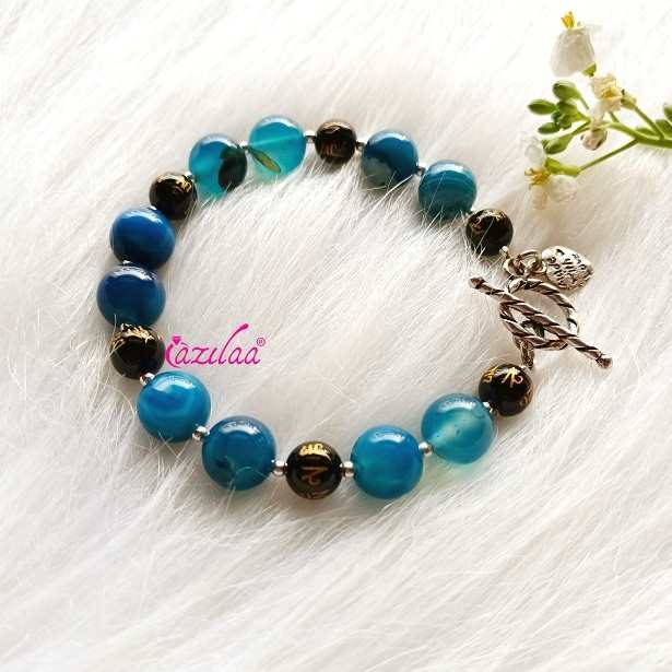 Blue agate mantra gemstone handmade bracelet 1