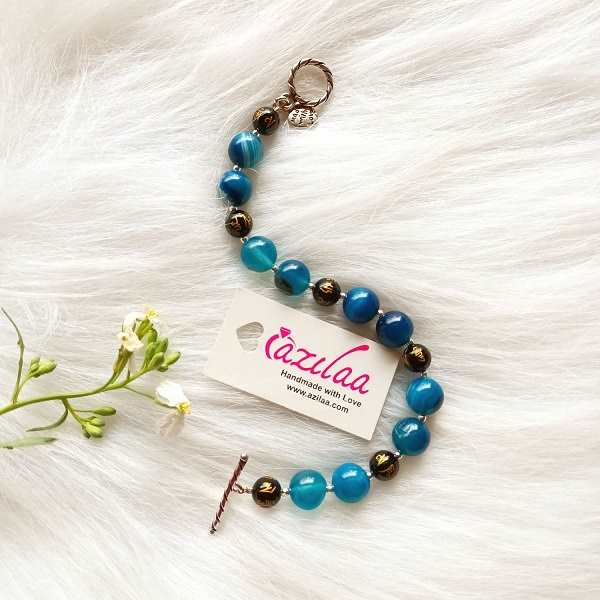 Blue agate mantra gemstone handmade bracelet 1