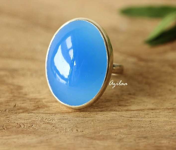 Blue chalcedony sterling silver gemstone handmade Artisan ring