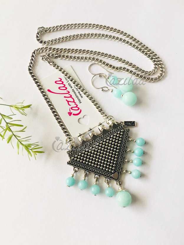 Boho pastel sea  tribal pendant chain necklace set