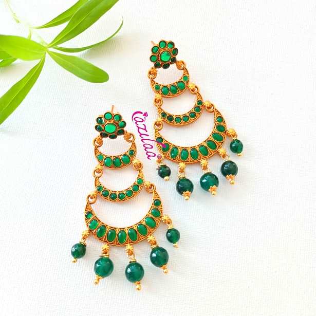 Bridal Green gemstone dangler golden chandelier earrings