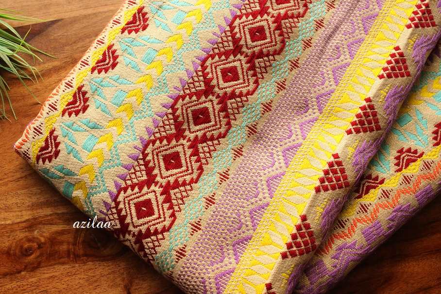 Bright Handloom yellow maroon woven bed cover single bed 1