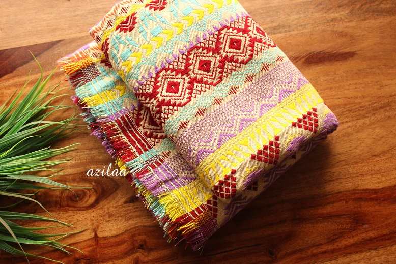 Bright Handloom yellow maroon woven bed cover single bed 1