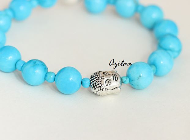 Buddha Turquoise beaded gemstone silver  Bracelet