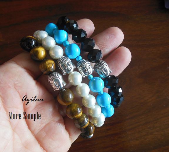 Buddha Turquoise beaded gemstone silver  Bracelet