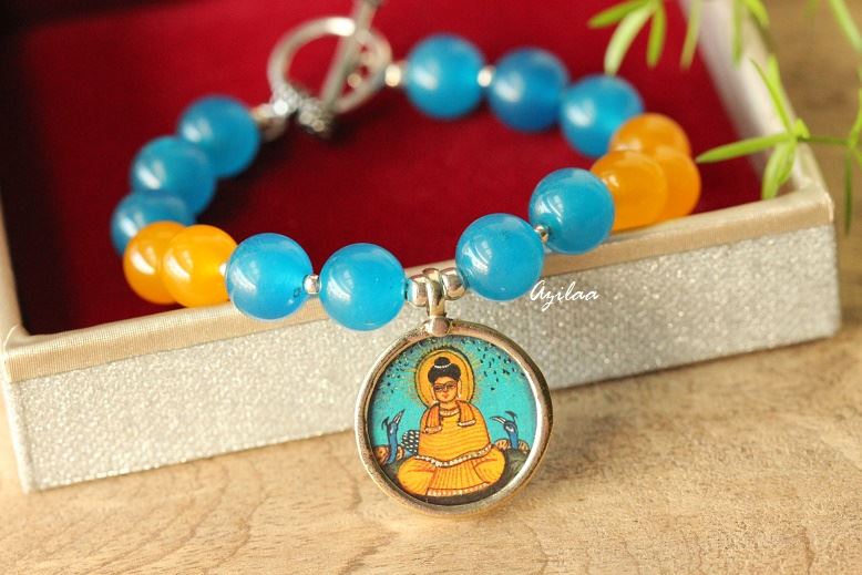 Buddha charm yoga gemstone beaded blue  handmade bracelet