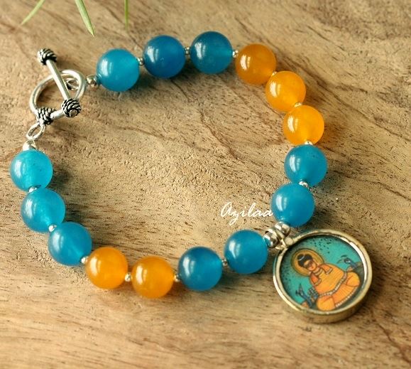 Buddha charm yoga gemstone beaded blue  handmade bracelet