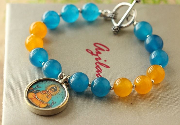 Buddha charm yoga gemstone beaded blue  handmade bracelet