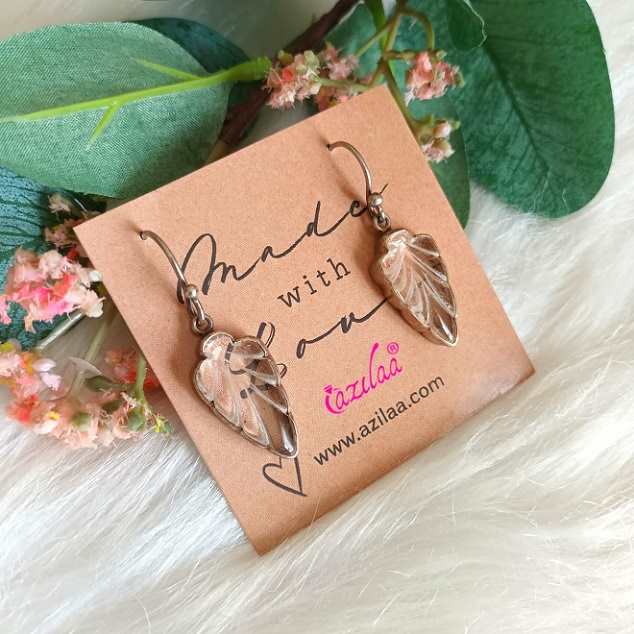 Carved leaf designer sterling silver handmade crystal earrings