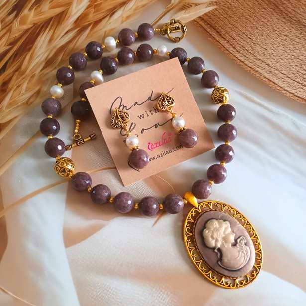 Chocolate Brown gemstone handmade lady necklace set