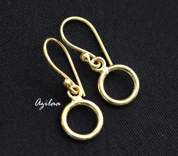 Circle dangler drop gold plated sterling silver earrings