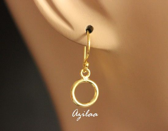 Circle dangler drop gold plated sterling silver earrings