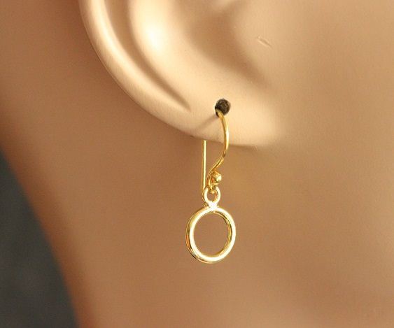 Circle dangler drop gold plated sterling silver earrings