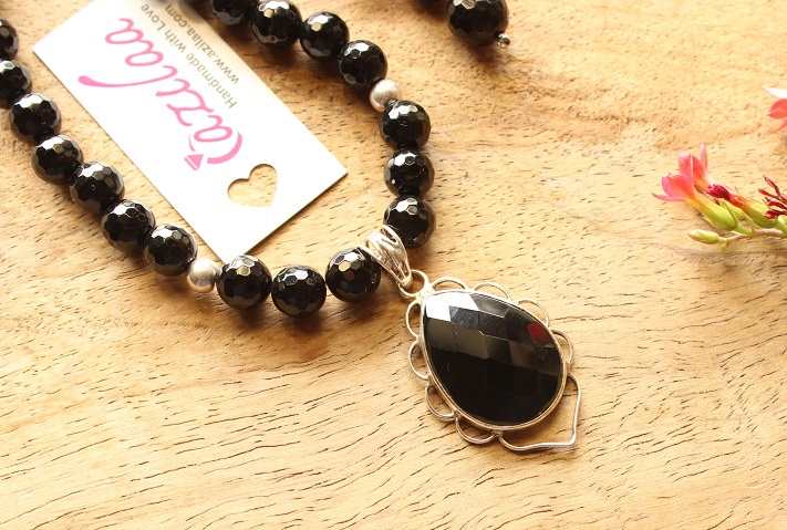 Classic Black onyx drop pendant gemstone necklace set