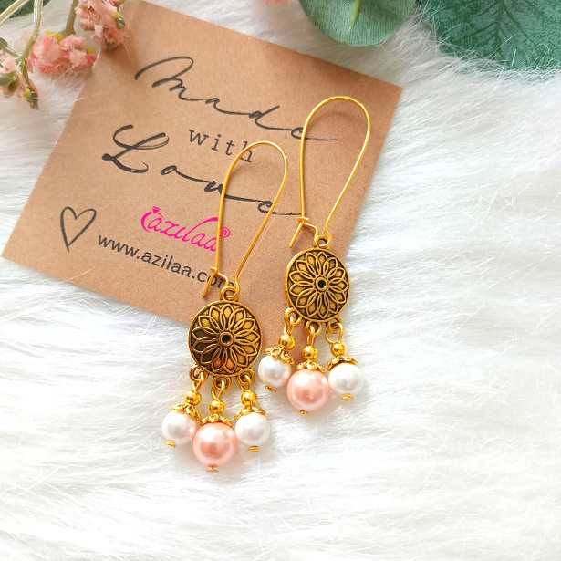 Cute pearl dangler golden chandelier earrings