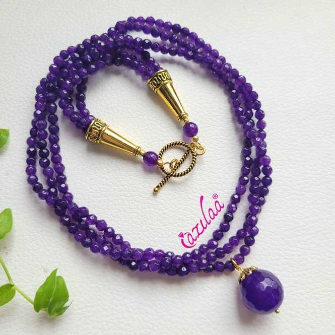 Dainty Purple gemstone  gold plated pendant necklace