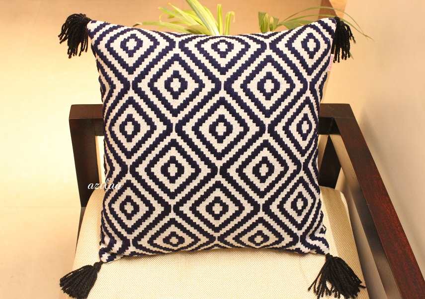 Dark blue Geometric handloom handmade cushion cover