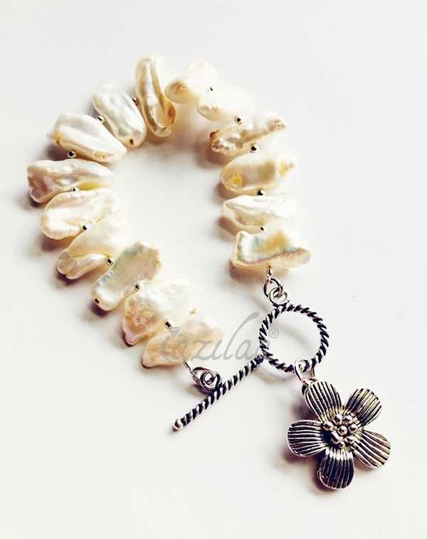 Designer Biwa pearl silver beaded bracelet