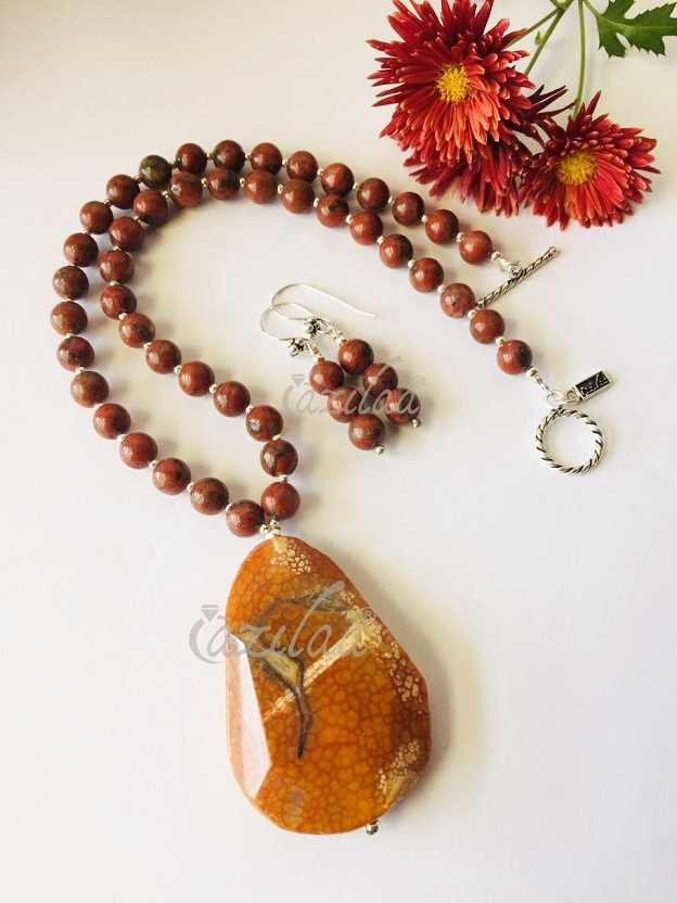 Designer gemstone beaded necklace, Red jasper gemstone jewelry