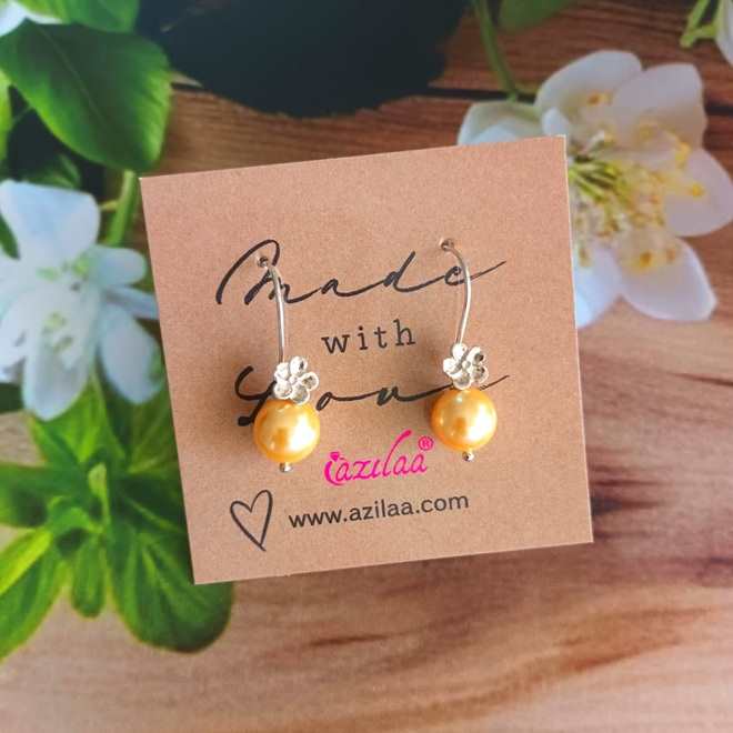 Designer golden pearl sterling silver handmade dangler earrings