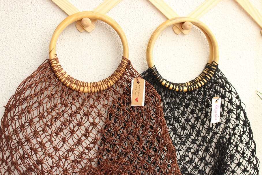 Eco friendly sustainable handmade natural fiber black bag