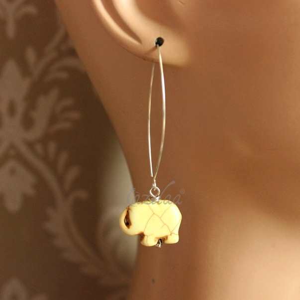 Elephant charm yellow gemstone silver dangler long earrings