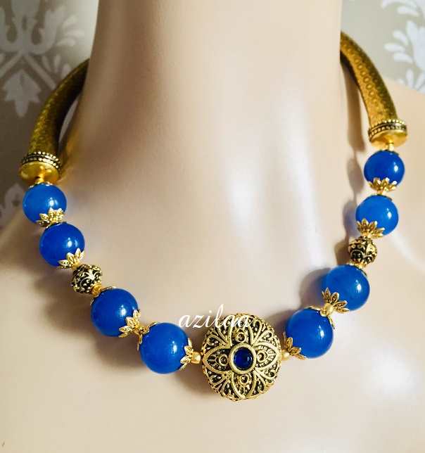 Ethnic Blue gemstone beaded necklace set 