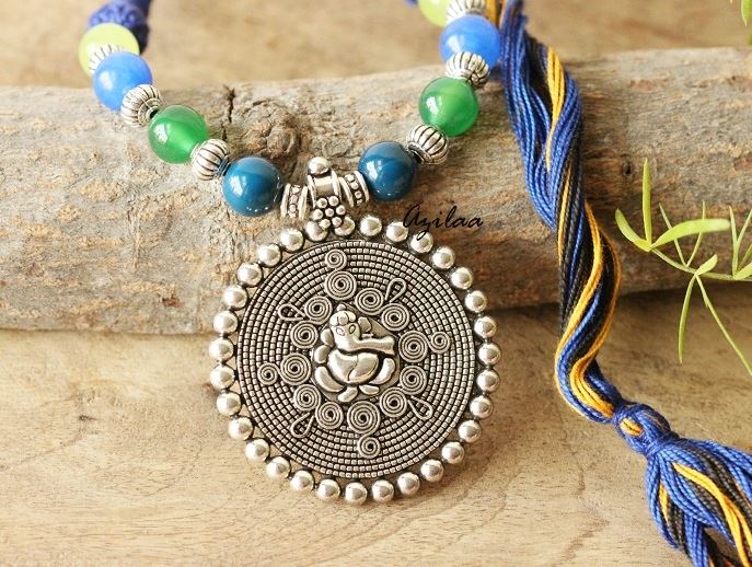 Ethnic Ganesha silver plated gemstone handmade necklace set