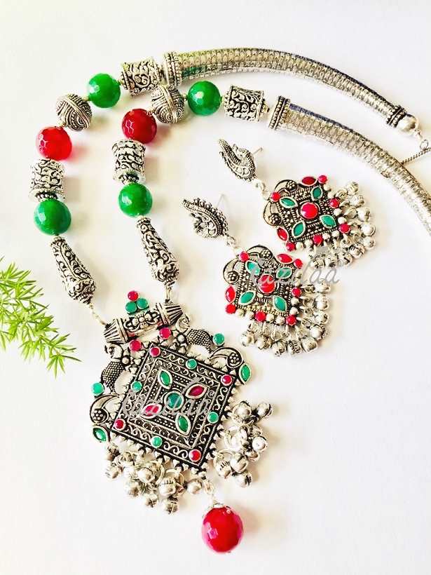  Ethnic multi gemstone beaded handmade necklace set