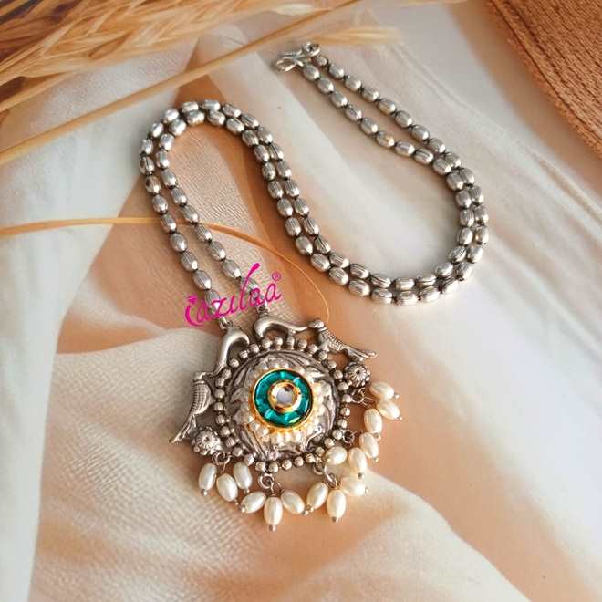 Ethnic style Navratri antique silver plated pendant