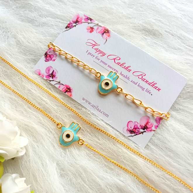 Evil eye hamsa charms chain bracelet Rakhi necklace set