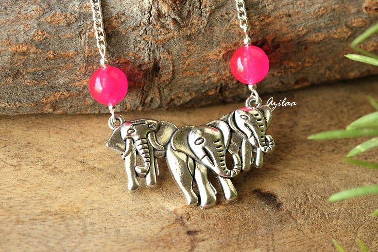 Family Elephant charm silver pendant chain necklace