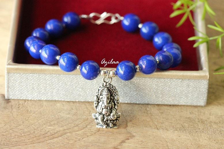 GOD Ganesha charm gemstone beaded blue handmade bracelet