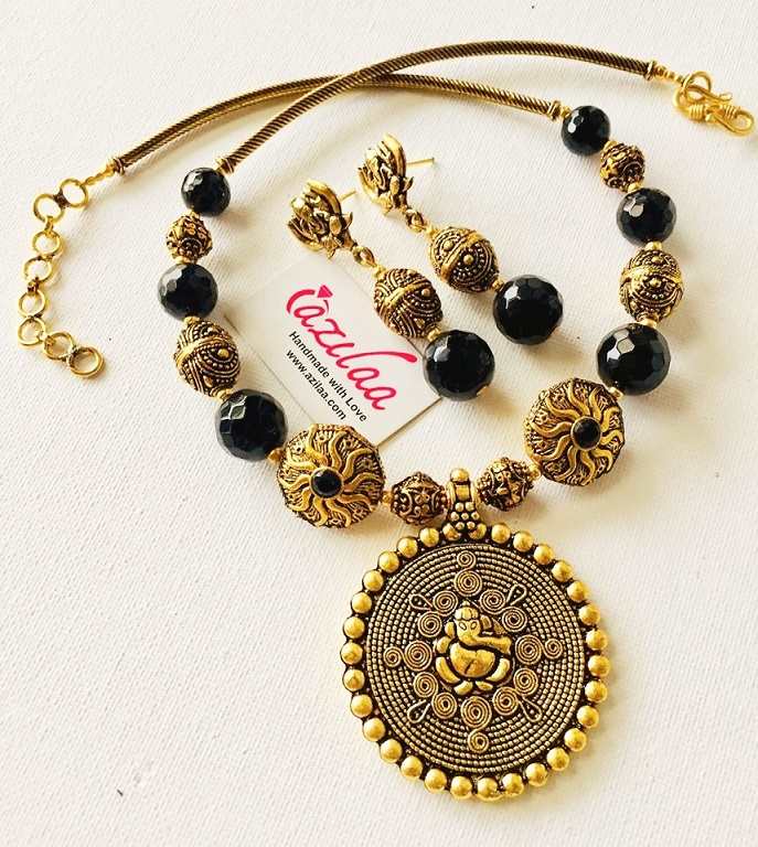 Ganesha antique gold BLACK handmade necklace set